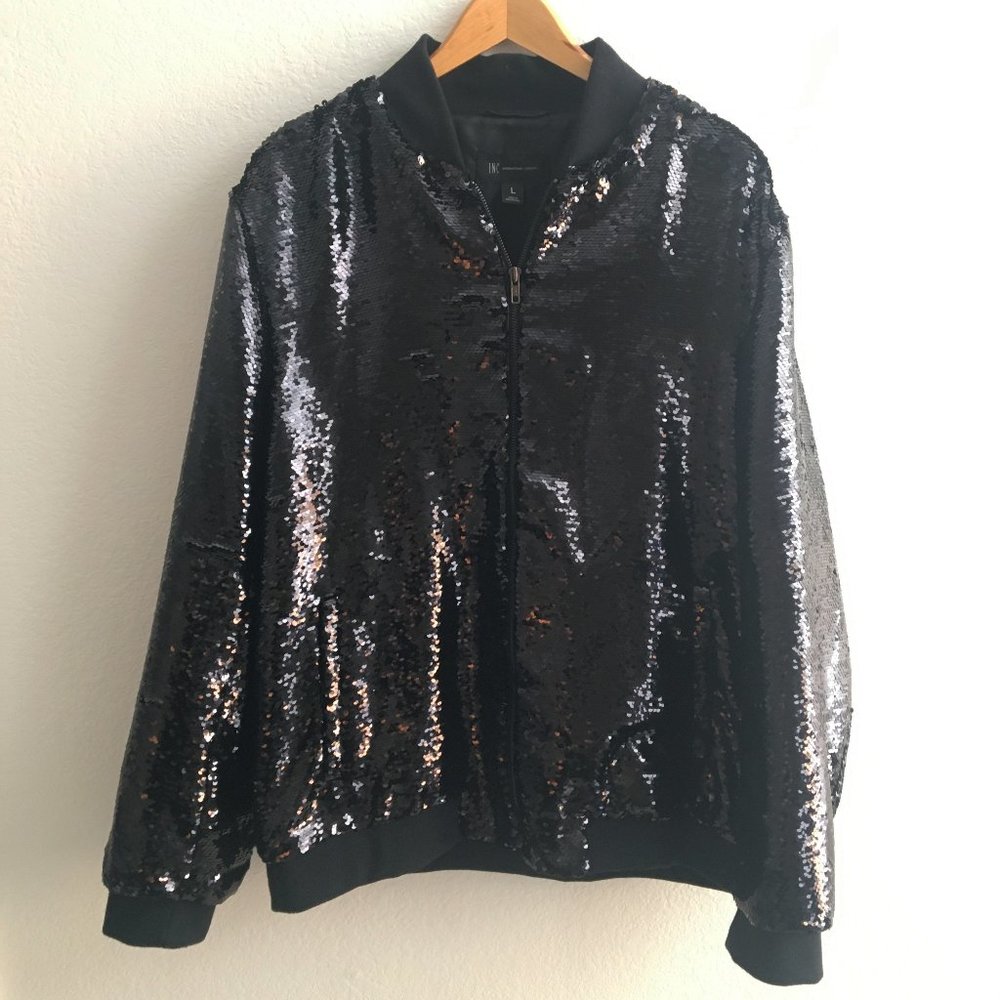 INC Black Sequined Bomber Jacket